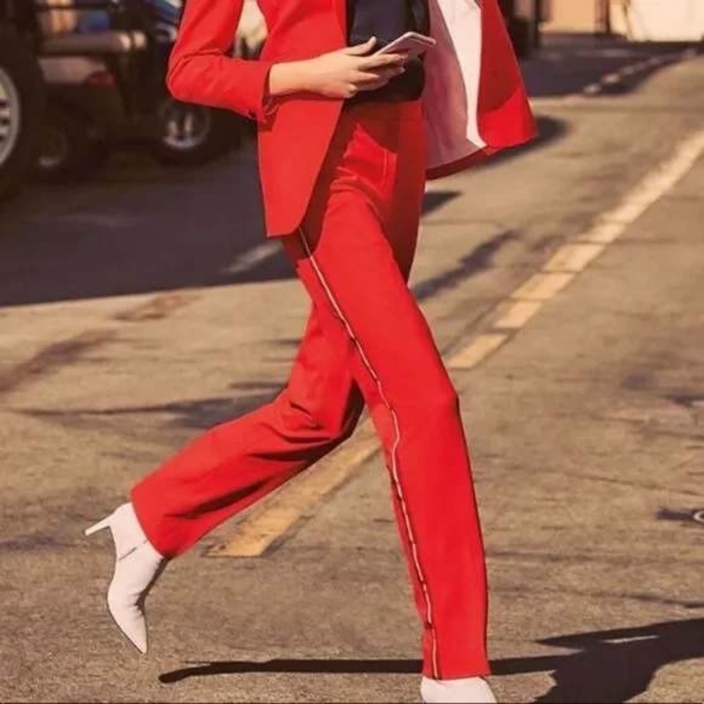 Rag & Bone Oman Red Wool‎ Blend Trouser Pants Side Stripe Size 00 Career Modern